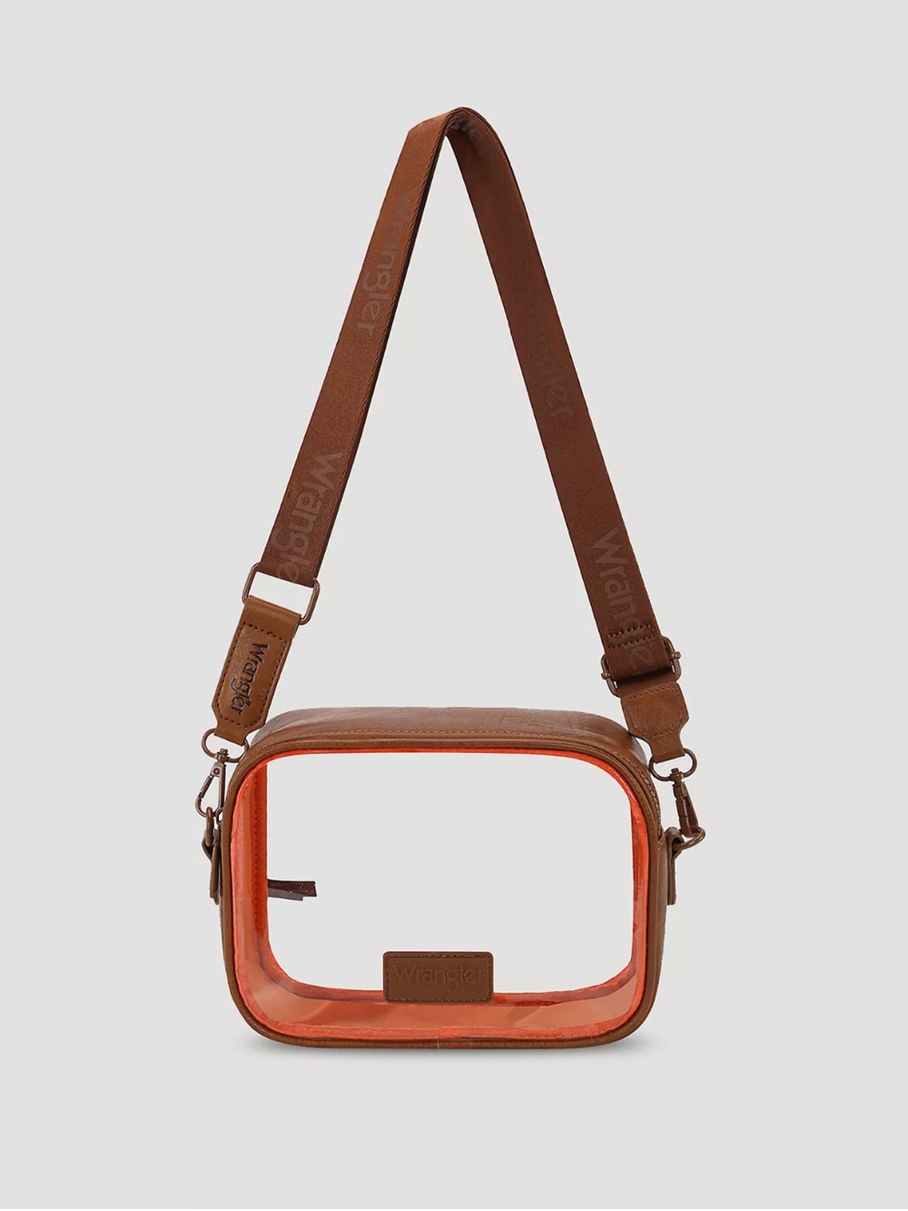 Wrangler clear crossbody stadium bag orange and brown